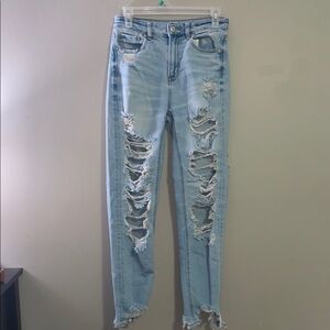 AE Distressed Light Blue Mom Jeans